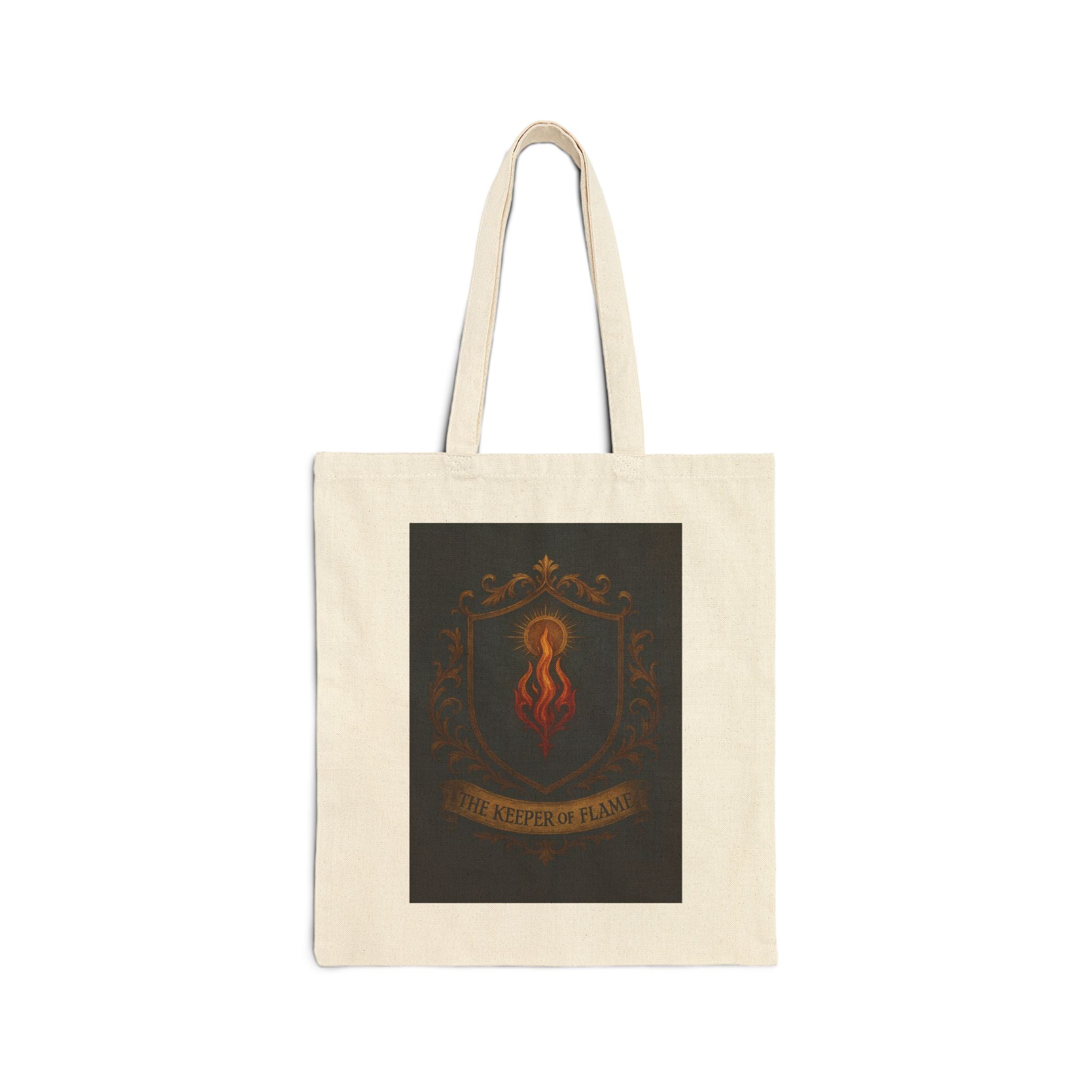 Vintage Flame Shield Cotton Canvas Tote Bag, Eco-Friendly Shopping Bag, Beach Tote, Gift for Her, Festival Bag, Handmade Canvas Bag