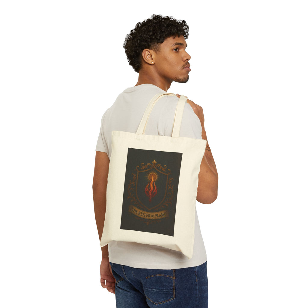 Vintage Flame Shield Cotton Canvas Tote Bag, Eco-Friendly Shopping Bag, Beach Tote, Gift for Her, Festival Bag, Handmade Canvas Bag
