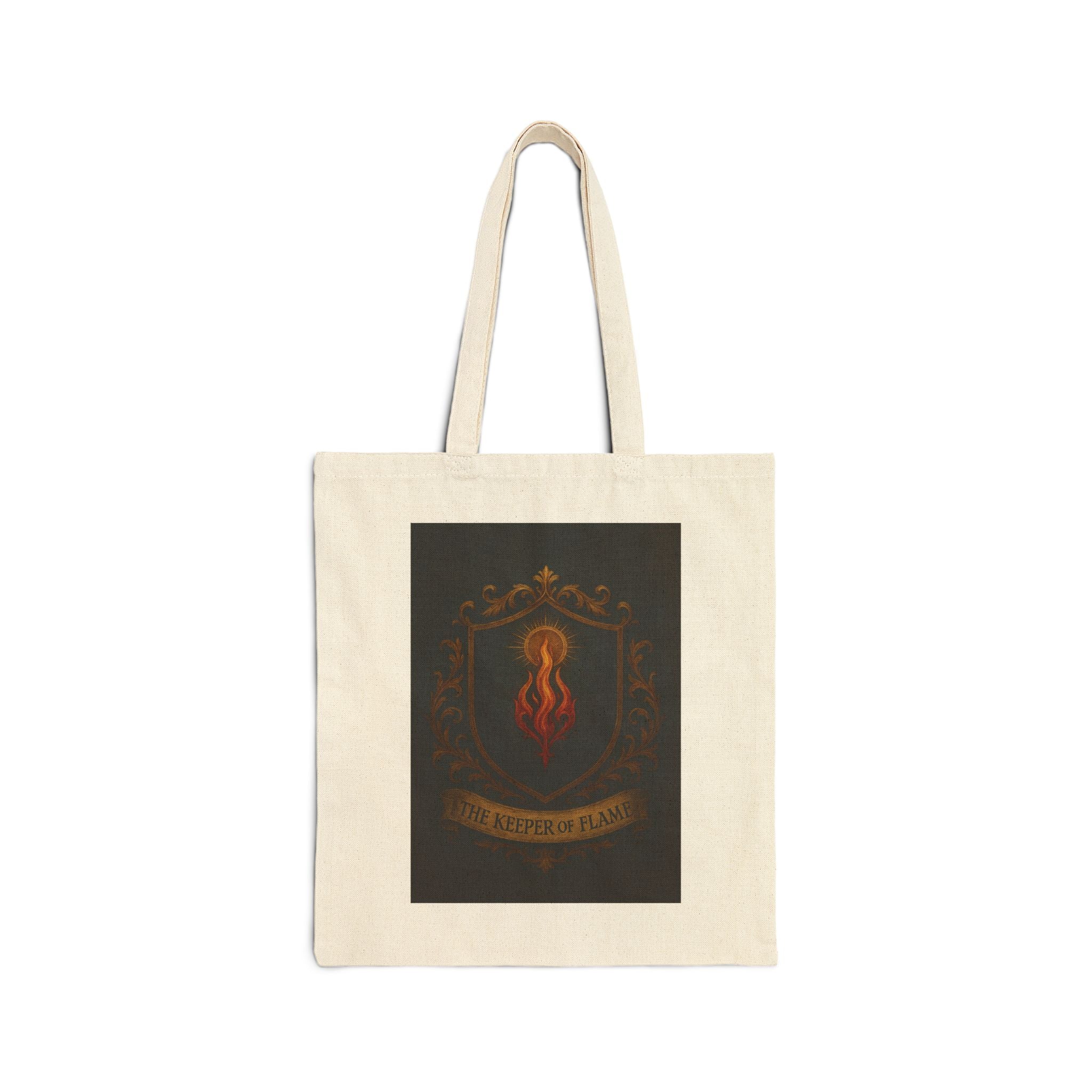 Vintage Flame Shield Cotton Canvas Tote Bag, Eco-Friendly Shopping Bag, Beach Tote, Gift for Her, Festival Bag, Handmade Canvas Bag